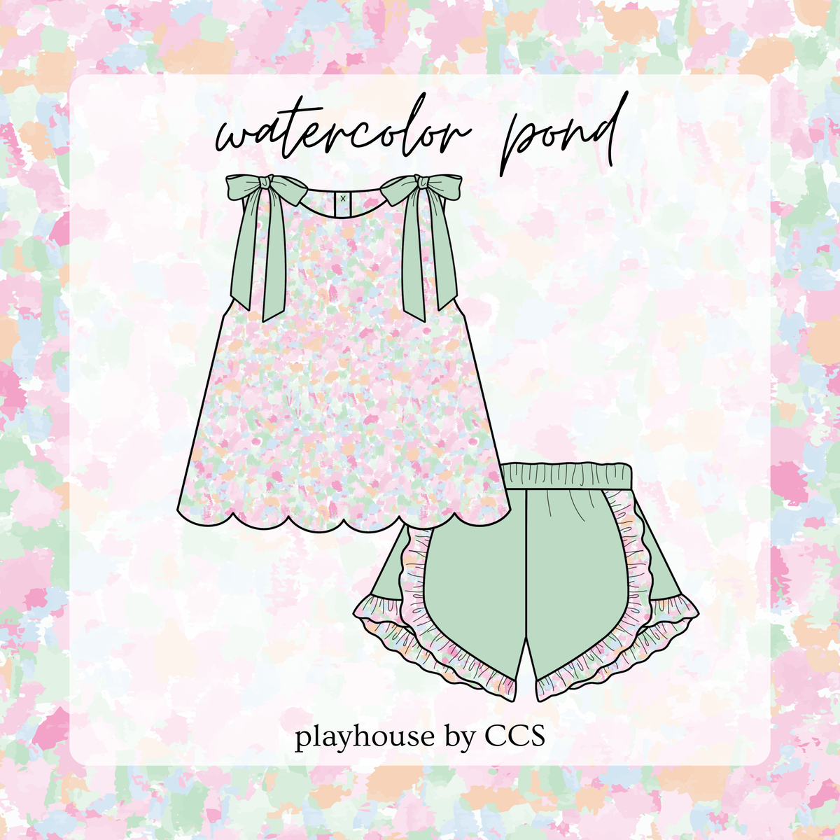 PO 16: Watercolor Pond Girl Shorts Set