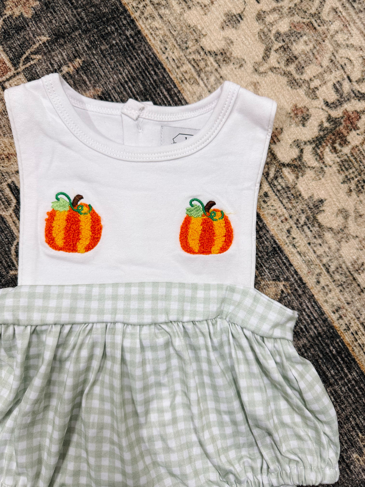 Boys Sage Gingham French Knot Pumpkins