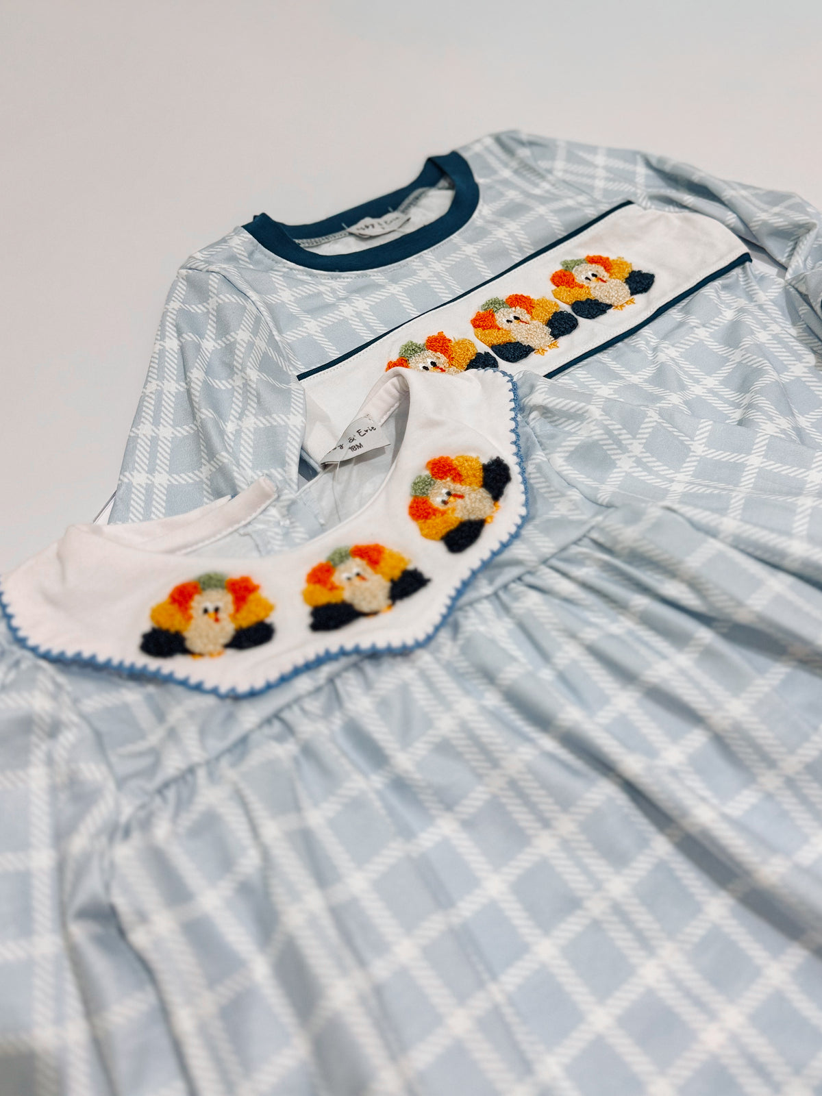 Blue Plaid French Knot Turkeys